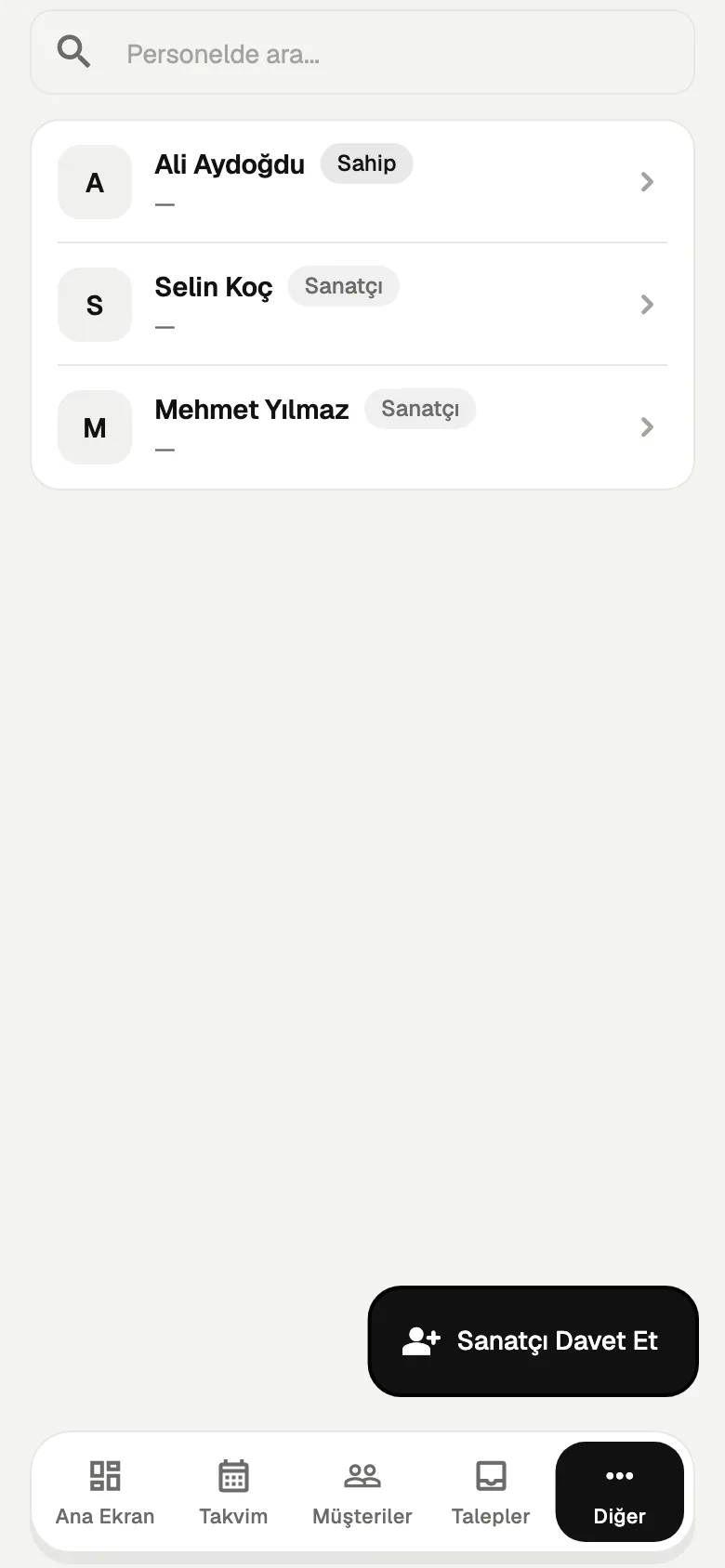 InkFlow Personel ekranı